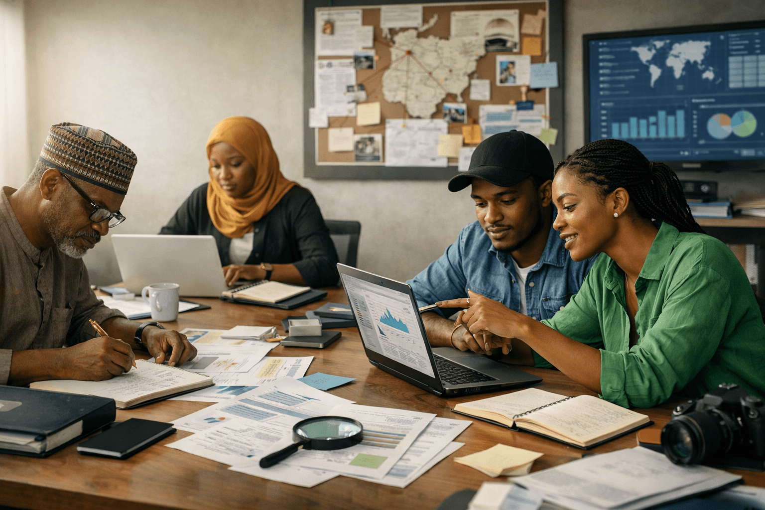 Journalists collaborating in the field